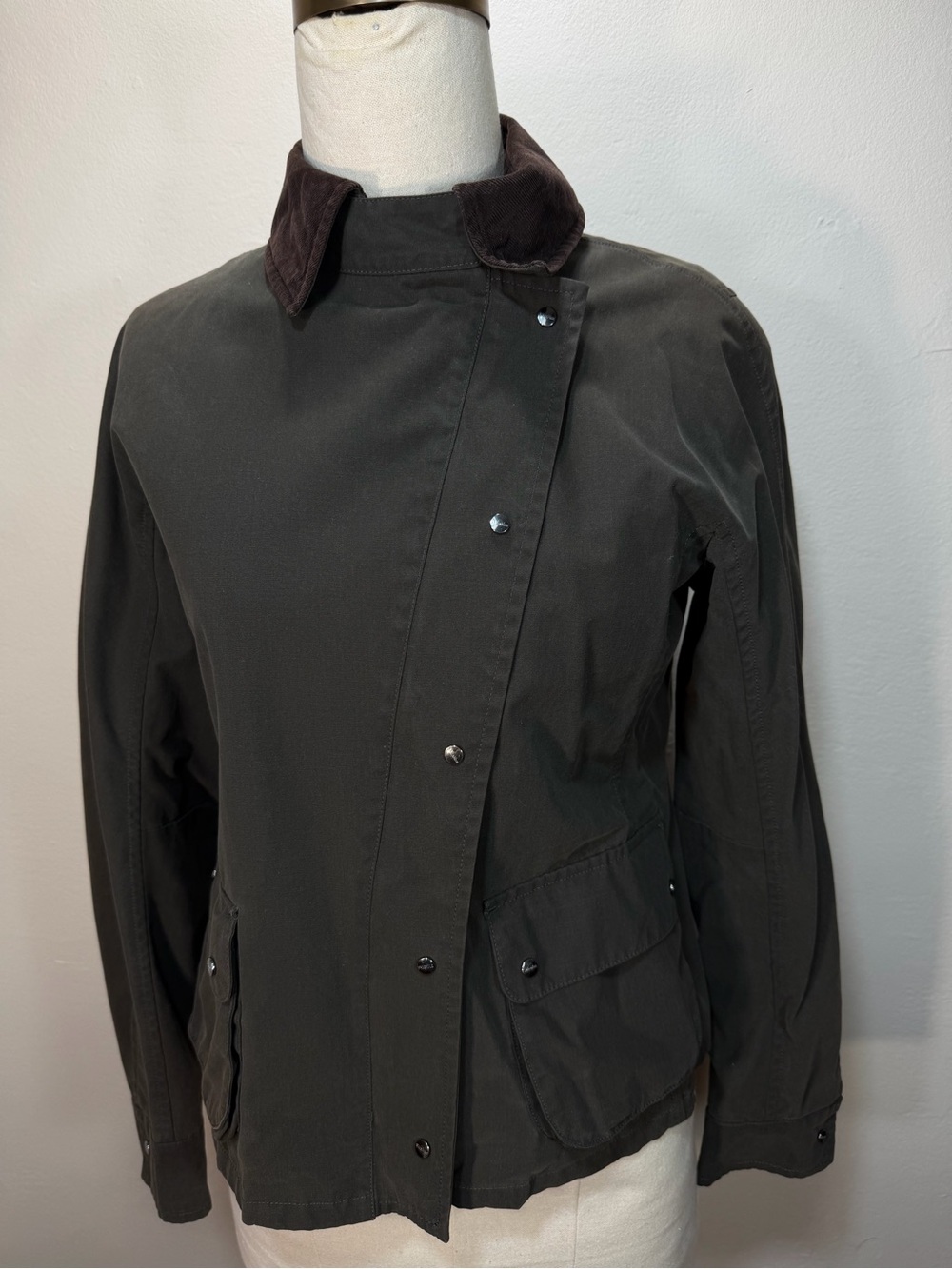 S’ MaxMara hunter green Light waxed Brown Utility Jacket with Corduroy Collar